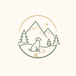 Icône sorties nature — chien devant montagnes et sapins